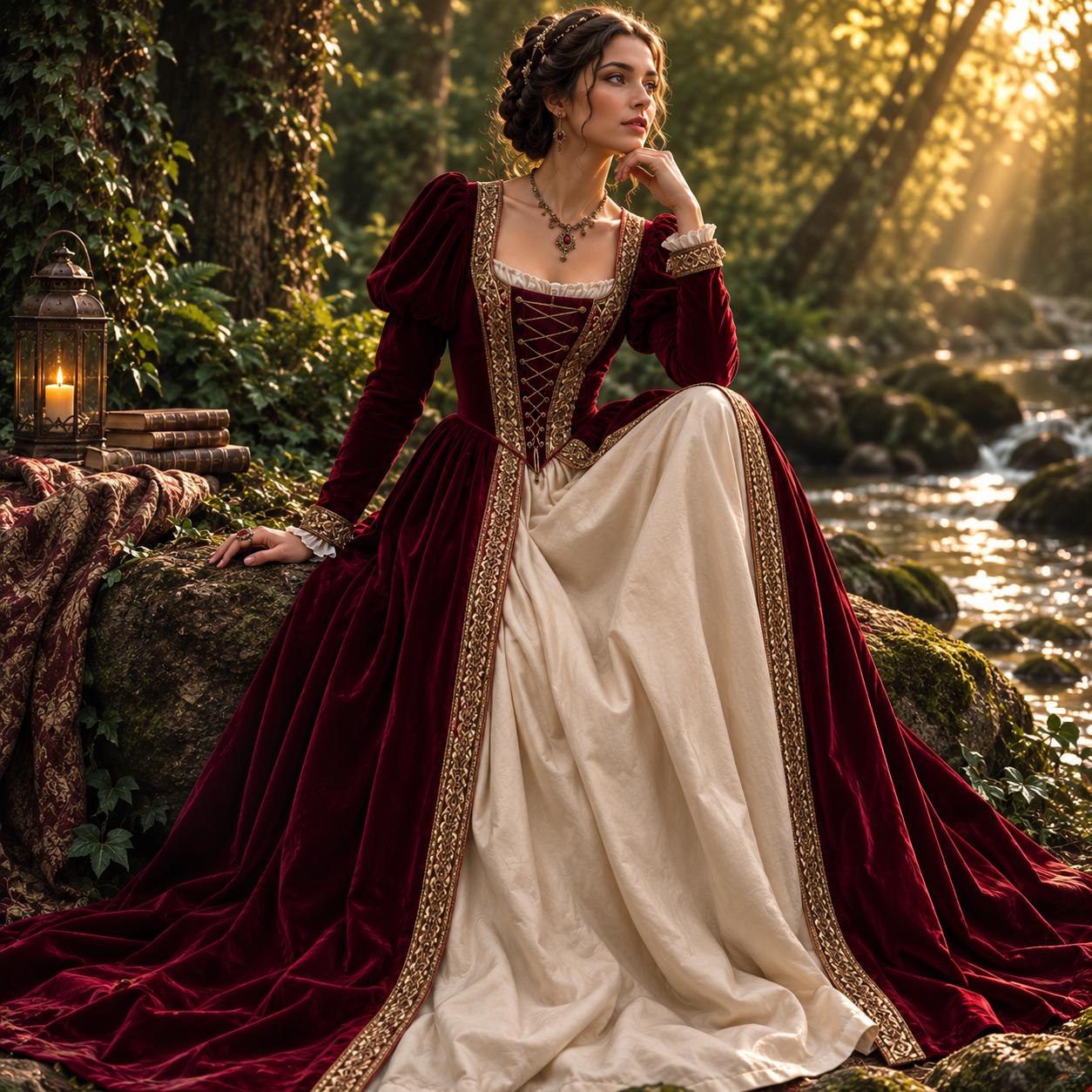 Beige Burgundy Dress