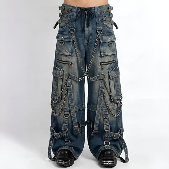 Gothic Punk Cargo Pants, Y2K Grunge Baggy Jeans, Tripp Style