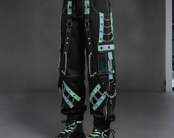 Black Gothic Cargo Pants, Cyber Punk Gothic Trousers, Alt Streetwear Fashion, Dark Aesthetic Pants, Y2k Goth Pants, Women And Mens Pants