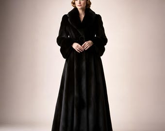 Black Mink Faux Fur Coat, Luxury Long Women’s Fur Coat, Full Length Faux Fur Overcoat, Warm Winter Coat, Vintage Style Coat, Gift for Her