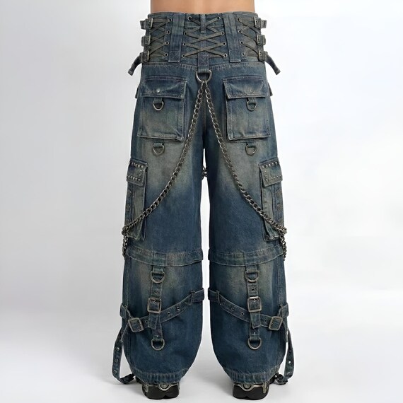 パンツ Burberry grunge fade denim pants y2k Gothic Punk Cargo Pants, Y2K Grunge Baggy Jeans, Tripp Style