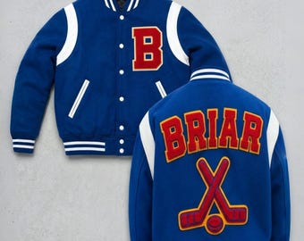 Belmont Cameli Off Campus Briar Hockey Varsity Jacket, Blue Wool Letterman Bomber Jacket, College Baseball Coat, Cosplay Costume