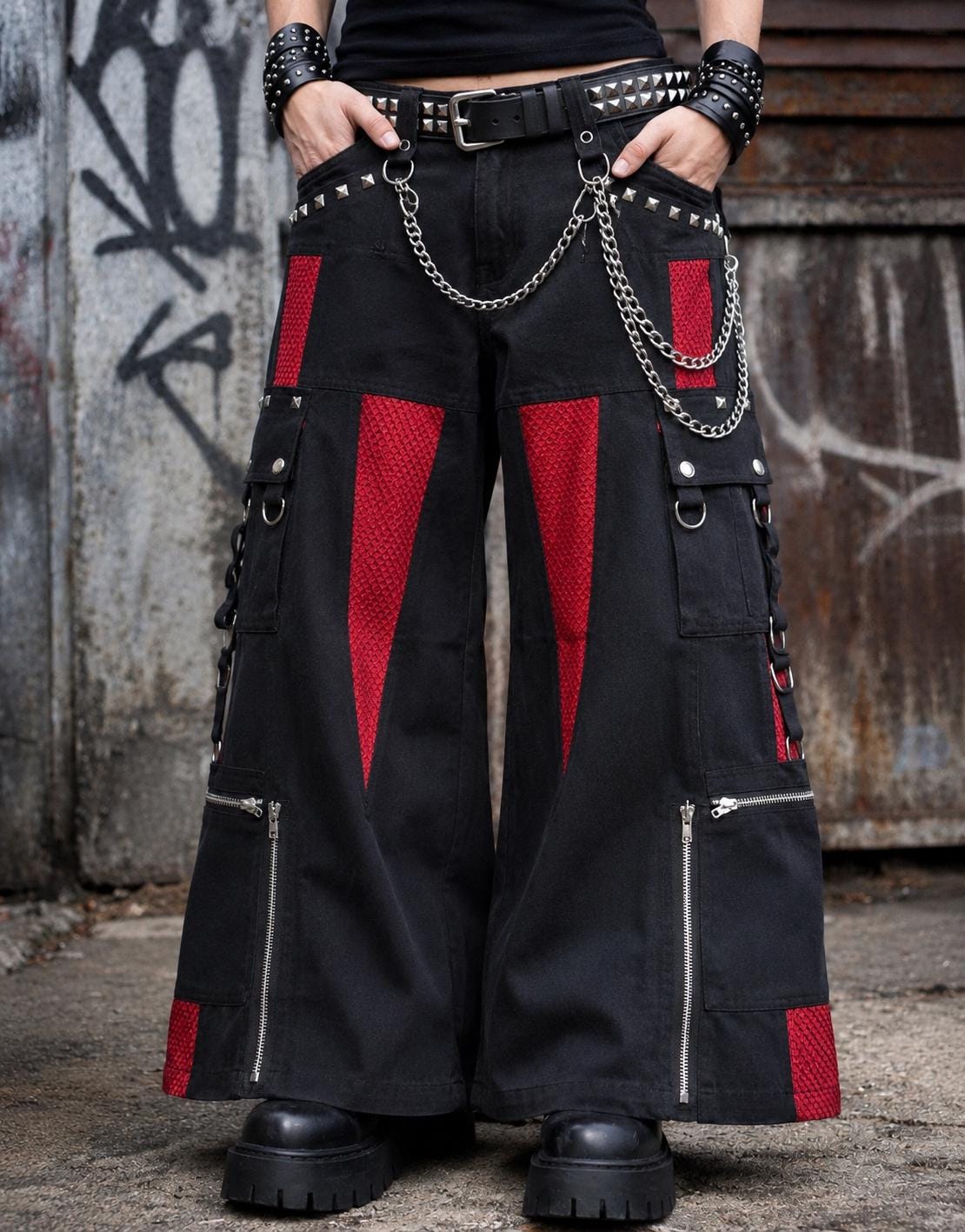 Weaves Gothic Punk Cargo Pants, Tripp Style Cyberpunk Trousers