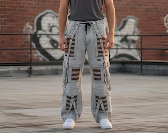 Herr Cargobyxor, Streetwear Utilitybyxor, Techwearbyxor, Taktiska Cargobyxor, Urbana Modebyxor, Byxor med Justerbara Band