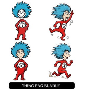 Thing 1 2 3 4 PNG Bundle, Roter Charakter Clipart (Instant Download)