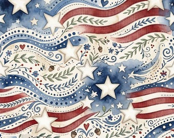 Primitive Americana Watercolor Seamless Pattern (Digital Paper)