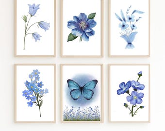 Blue Wildflower Botanical Print Set: Gallery Wall Art (Digital Download)