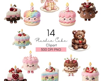 Plushie Cake Clipart Set: Transparent Background, Stickers, Scrapbooking, Birthday