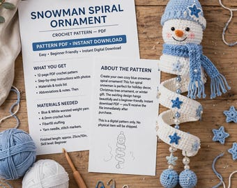 Blue Snowman Spiral Crochet Pattern, Wind Spinner Ornament PDF, Beginner Crochet