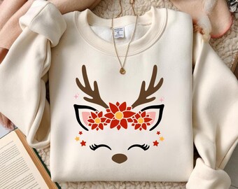 Cute Reindeer Face PNG SVG | Christmas Reindeer Clipart | Cute Reindeer Head SVG | Holiday Craft File | Kids Christmas Design | Cricut