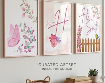 Pastel Spring Butterfly Floral Art Print Set (Digital Download)