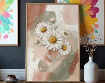 Boho Daisy Floral Print, Sage Green Terracotta Botanical Art (Digital Download)