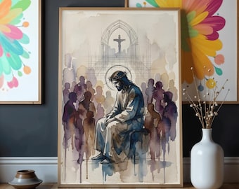 Stations Watercolor Print, Jesus Way of the Cross Catholic Wall Art (Digital Download)