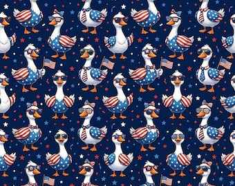 Patriotic Duck Seamless Pattern, 4th of July Americana Goose Digital Paper, US Flag Stars and Stripes Duckling Sublimation,Summer Repeat JPG