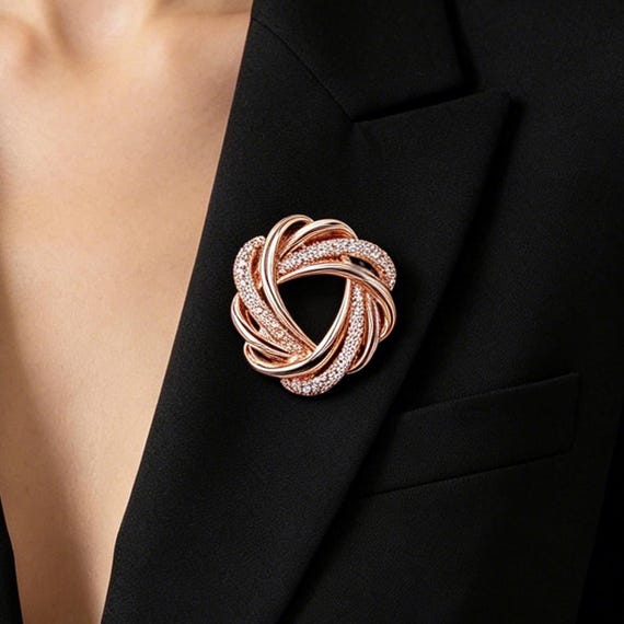 rose gold brooch for dress Pin, Crystal Knot Corsage Jewelry Wedding Guest Blazer Coat, Luxury Gift for Mom Bride Art Deco Lover Elegant Her V-Neck Dresses