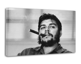 Pintura del Che Guevara fumando un cigarro sobre lienzo, póster de arte de pared, impresión de imagen, decoración de paredes de sala de estar, pósteres para el hogar