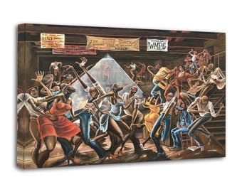 Lienzo impreso "Cabaña de azúcar": Pintura de Ernie Barnes, Arte para la pared de la sala de estar