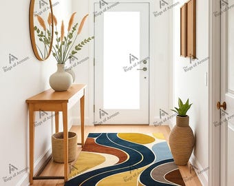 Modern Abstract Runner Rug, Hallway Rug, Colorful Geometric Carpet, Contemporary Floor Mat,