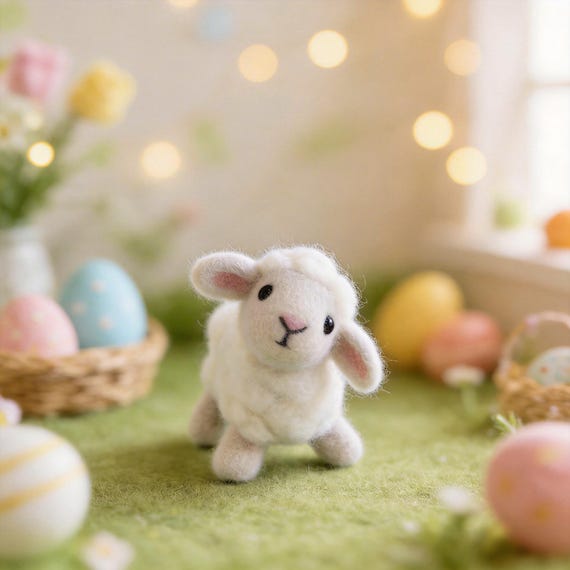 Handmade Needle Felted Easter Sheep, Wool Felt Lamb Figurine, Easter Basket Decor, Mini Farm Animal, Fiber Art Gift