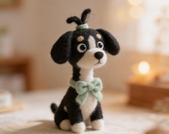 Needle Felted Dog Figurine, Handmade Wool Puppy, Cute Desk Shelf Decor, Collectible Fiber Sculpture, Pet Lover Gift.