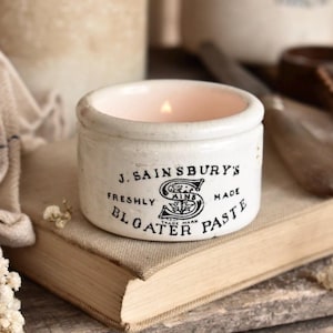 Antique J. Sainsbury's Bloater Paste Pot | Advertising Ware | English Stoneware | Vintage Tealight Holder