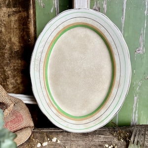 Antique Wedgwood Oval Platter | Green & Caramel Banded Ironstone (27.5cm)