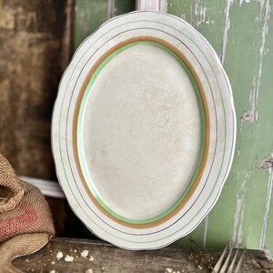 Piatto ovale antico Wedgwood / Utensili da cucina in ironstone inglese con fascia verde crema, stile rustico