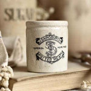 Antique J. Sainsbury's Potted Meats Jar | Advertising Ware | English Stoneware | Farmhouse Decor