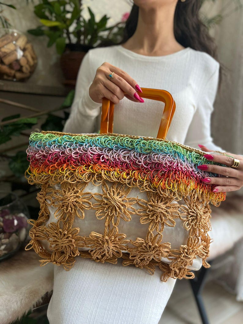 Bolso de Rafia de Crochet: Bolso Hecho a Mano para Mujer imagen 1