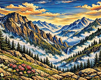 Póster con impresión artística de paisaje de montaña alpina