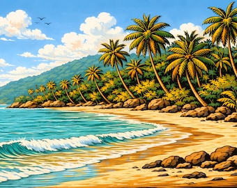 Póster con impresión artística de palmeras de isla marina