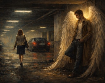 Guardian angel in a city setting art print poster