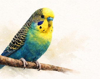 Póster con impresión artística de periquito en beige