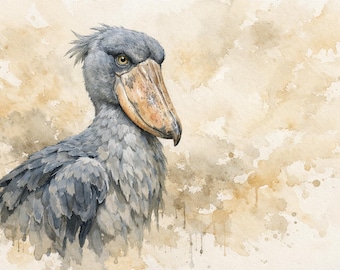 Cigüeña picozapato sobre fondo beige - póster artístico