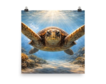 Póster con impresión artística de primer plano de tortuga boba