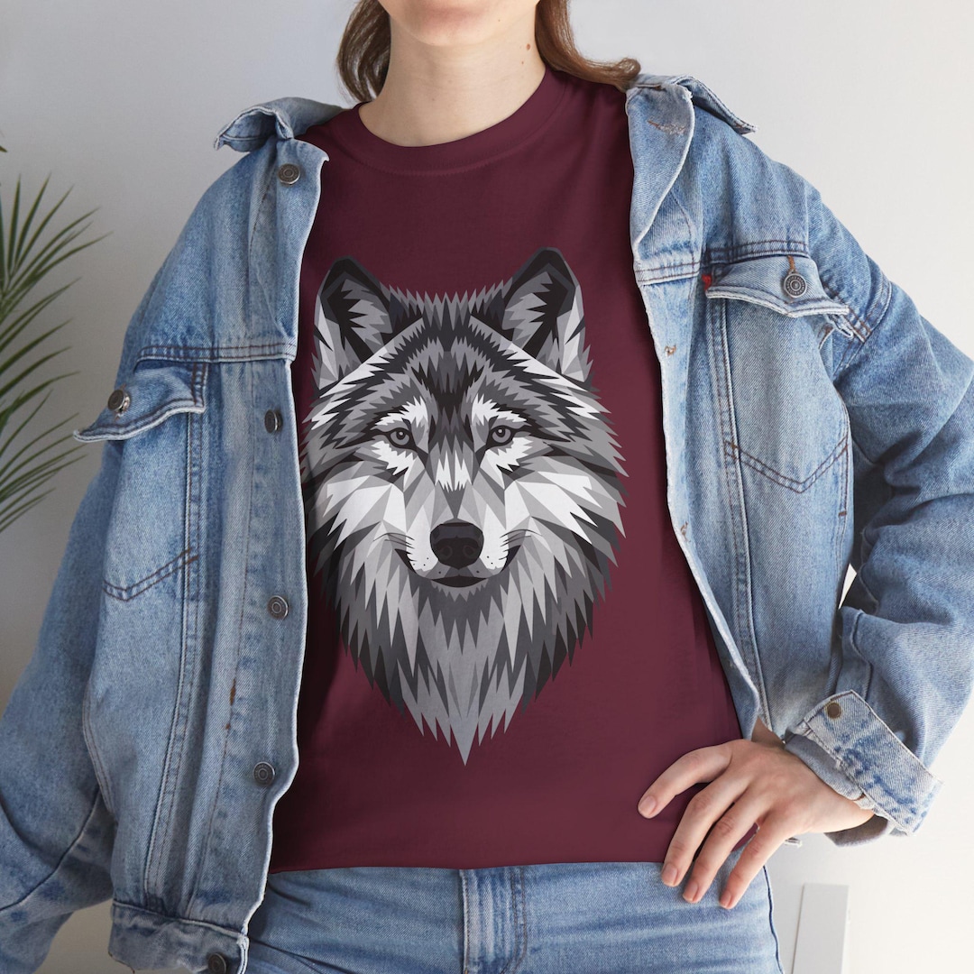 Grey Wolf T-shirt | Wolf Face Portrait Tee | Wolf Graphic Design Shirt ...
