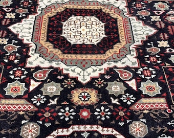 Handmade Wool Area Rug, Vintage Tribal Persian Style Carpet, Premium Quality Hand Knotted Rug, Dark Navy Red Living Room, 8x10 Rug