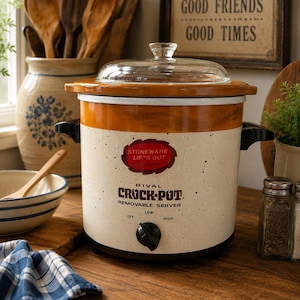 Vintage Rival Crock-Pot 3150 Stoneware Slow Cooker with Original Box, Cookbook & Manual