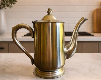 Vintage Brandware Stainless Steel Coffee Pot MCM Hinged Lid Japan Tea Kettle