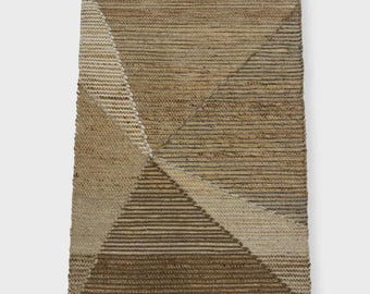 Handgewebter Juteteppich, Geometrisches Flachgewebe, Beige Tan Braun