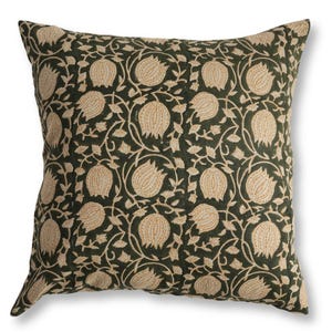 block print pillow, cotton pillow cover, green cushion cover, floral pillow cover, olive green decor, boho cushion cover, indian block print, handmade cushion, sofa pillow cover, bed cushion cover, neutral home decor, vintage floral pillow, artisan pillow