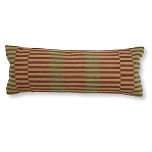 Funda de almohada lumbar tejida Lofi, hecha a mano en algodón con rayas color oliva y óxido.