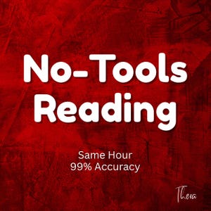May include: A red textured background with white text. The words "No-Tools Reading" are displayed prominently. Beneath, smaller text reads "Same Hour 99% Accuracy." The name "Thera" is in the bottom right.