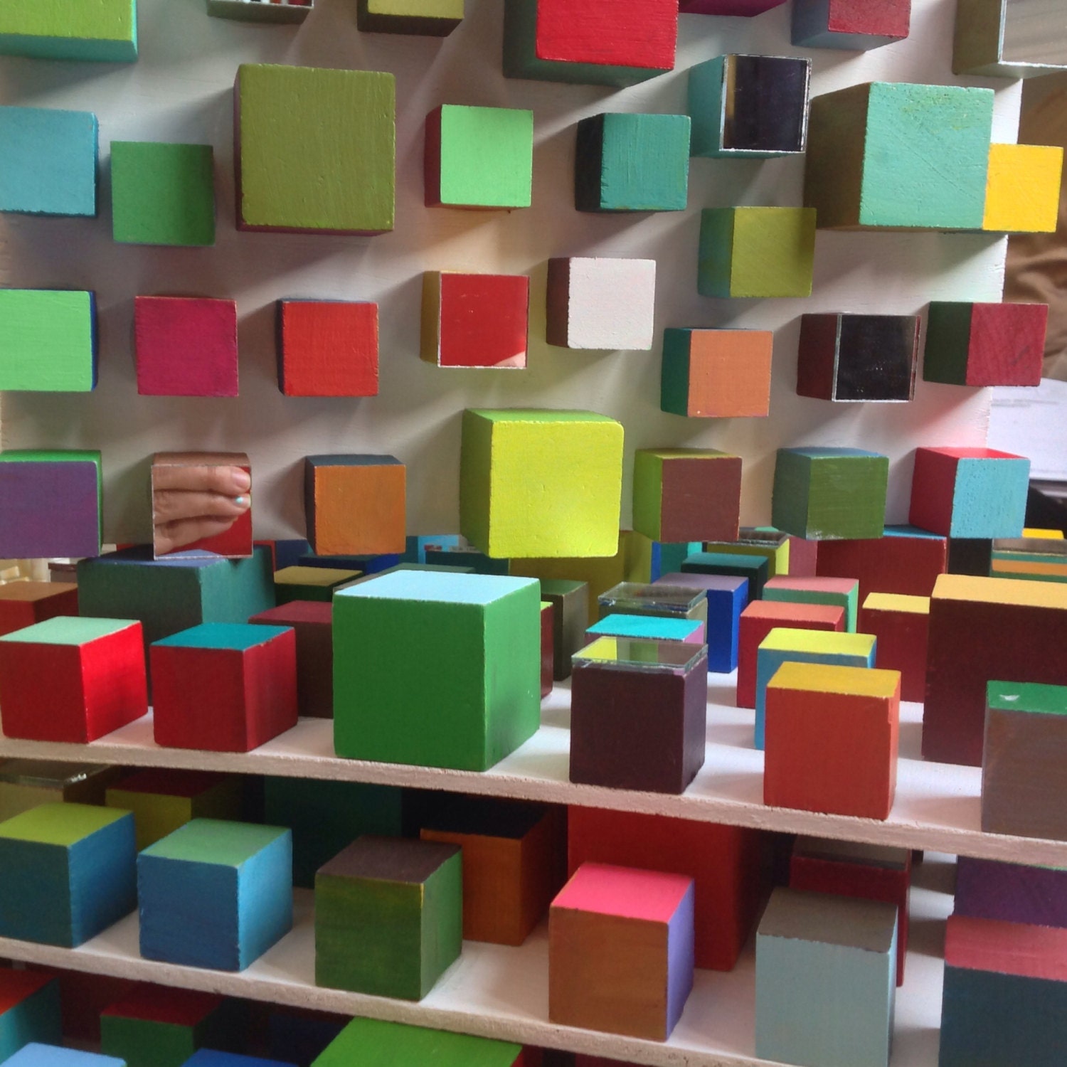 Modern Wood Cube Painted Mirror Wall Geometric Wall Sculpture - Etsy