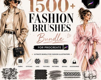 1500+ Fashion Procreate Brushes Bundle, Fabric, Lace, Stitch Patterns (Digital Download)