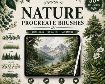 Nature Procreate Brushes Bundle, Botanical Landscape Art, nature drawing  (Digital Download)
