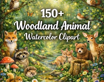 150+ Woodland Animal Watercolor Clipart | Forest Animals Clipart Bundle | Cute Wildlife Illustrations