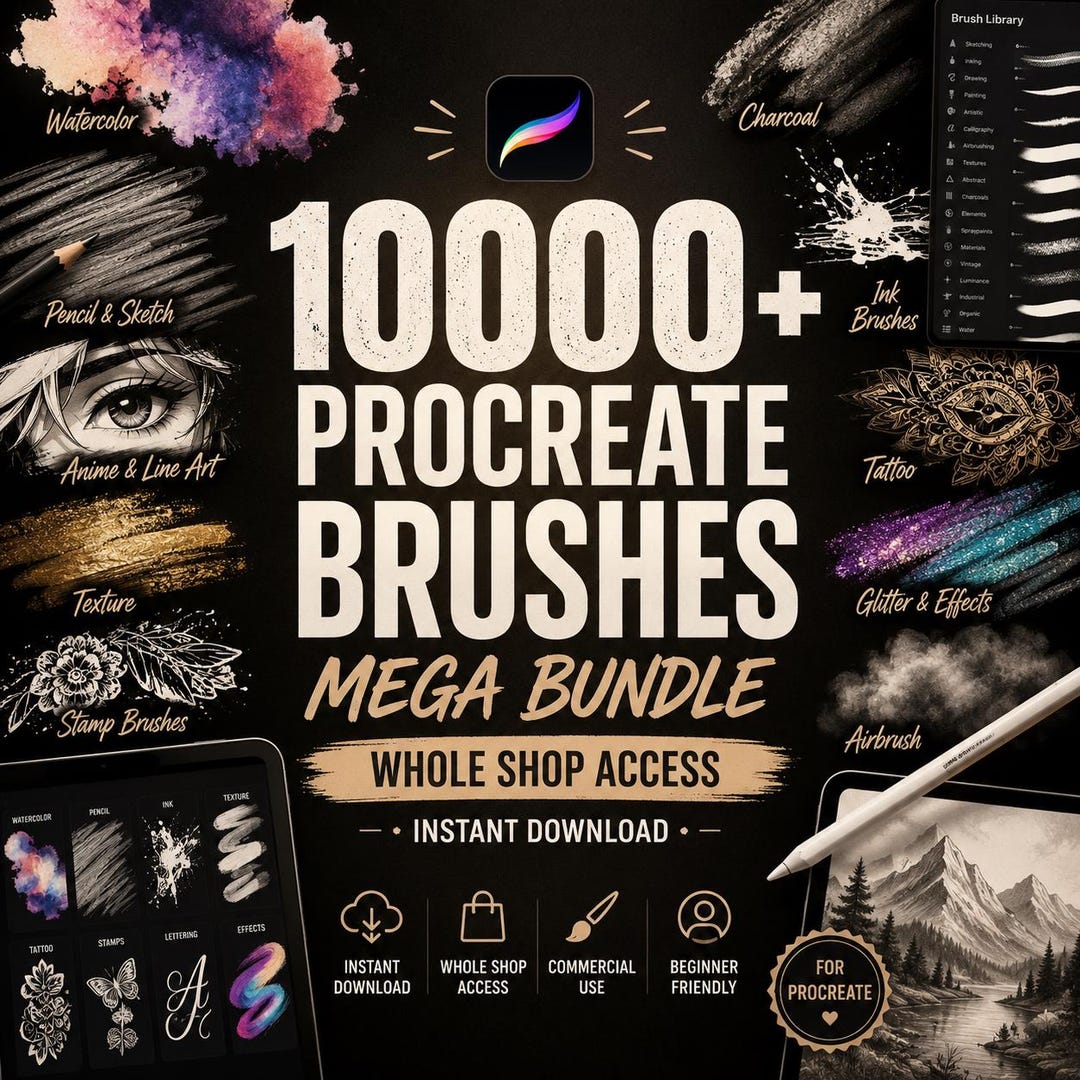 10000+ Procreate Brushes Mega Bundle | Whole Shop Access | Watercolor ...
