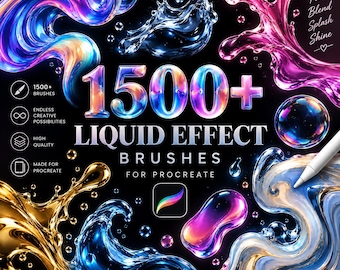 1500+ Liquid Effect Brushes for Procreate | Water, Glossy, Marble, Chrome (Digital Download)