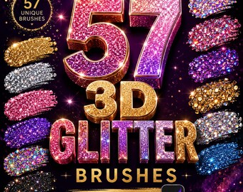 57 3D Glitter Brushes for Procreate, Sparkle & Shimmer Effects (Digital Download)